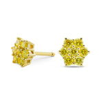 Fancy Vivid Yellow Round Pave Diamond Floral Stud Earrings