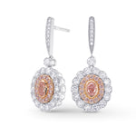 Fancy Pink Oval Diamonds Drop Halo Earrings