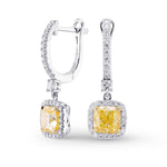 Light Yellow Diamond Cushion Drop Halo Earrings