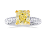Fancy Light Yellow IF Cushion Side Stone Diamond Ring