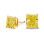 Fancy Yellow Cushion Stud Diamond Earrings