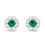 Green Emerald & Diamond Round Brilliant Halo Earrings