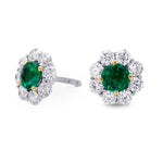 Green Round Brilliant Emerald and Diamond Halo Earrings