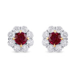 Pigeon Blood Ruby & Diamond Floral Halo Earrings