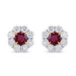 Pigeon Blood Ruby & Diamond Floral Halo Earrings