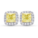 Fancy Yellow Cushion Halo Diamond Earrings