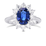 Blue Sapphire Oval and Diamond Halo Ring