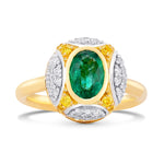 Oval Emerald and Fancy Intense Yellow Diamond Ring