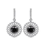 Natural Fancy Black Diamond Filigree Halo Drop Earrings