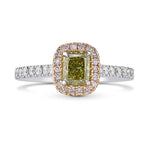 Chameleon Radiant and Fancy Pink Diamond Halo Ring