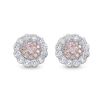 Fancy Light Pink Round Double Halo Diamond Stud Earrings