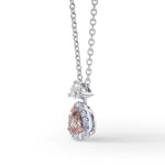 Fancy Orangy Pink Pear Diamond Halo Pendant