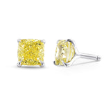 Fancy Intense Yellow Cushion Diamond Stud Earrings