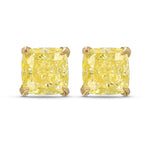 Fancy Yellow Cushion Diamond Stud Earrings