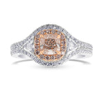 Light Pink Cushion & Triangle Double Halo Diamond Ring