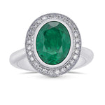 Colombian Green Oval Shape Emerald and Diamond Halo Ring