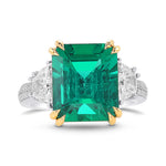 Emerald and Trapezoid Side Stone Diamond Ring