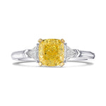 Fancy Intense Yellow Cushion Diamond 3 Stone Ring