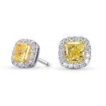 Fancy Yellow Radiant Halo Diamond Earrings