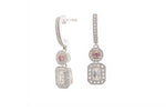Round Fancy Vivid Pink & Emerald-cut Diamond Earrings