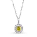 Fancy Vivid Greenish Yellow Emerald Halo Diamond Pendant