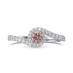 Fancy Orangy Pink Round Cross-over Halo Diamond Ring