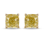 Fancy Yellow Cushion Stud Diamond Earrings