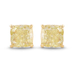 Fancy Light Yellow Cushion Stud Diamond Earrings