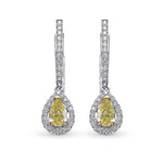 Fancy Yellow Pear Halo Drop Diamond Earrings