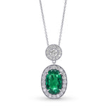 Green Colombian Oval Emerald Halo Pendant