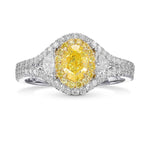 Fancy Intense Yellow Oval and Half-moon Double Halo Diamond Ring