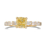 Fancy Yellow Cushion Diamond Side-stone Ring