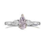 Fancy Pinkish Purple and Colorless Pear Three Stone Diamond Ring