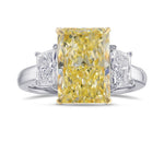 Fancy Light Yellow Radiant and Trapezoid Three Stone Diamond Ring