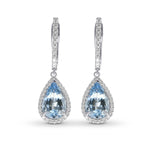 Pear Aquamarine Halo Drop Diamond Earrings