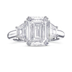 Emerald and Trapezoid 3-stone White Diamond Ring