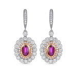 Oval Ruby & Pink Diamond Drop Halo Earrings