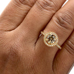 Fancy Brown Round Diamond Halo 18k Engagement Ring