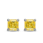 Fancy Intense Yellow Asscher-cut Stud Diamond Earrings
