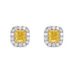 Fancy Intense Yellow Cushion Halo Diamond Earrings