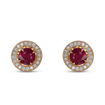 Red Ruby and Diamond Round Brilliant Halo Earrings