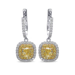 Fancy Yellow Cushion Diamond Double Halo Drop Earrings
