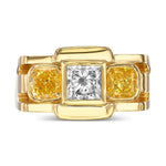 White and Fancy Yellow 3 Stone Diamond Men's Ring