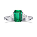Emerald & Triangle Diamond 3-Stone Ring