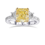 Fancy Light Yellow Cushion & Trapezoid 3 Stone Diamond Ring