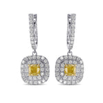 Fancy Vivid Yellow Cushion Double Halo Drop Diamond Earrings