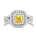 Fancy Intense Yellow Cushion Double Halo Diamond Wedding Set Rings