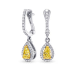 Fancy Intense Yellow Pear Shape Halo Drop Diamonds Earrings set in 18K gold