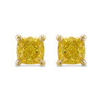 Fancy Vivid Yellow Cushion Stud Diamond Earrings