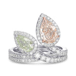 Light Pinkish Brown & Fancy Light Yellow Green Pear Diamond 2 Stone Halo Ring